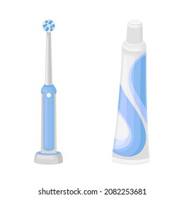 Plastic Tube of Toothpaste and Electric Toothbrush for Oral Hygiene Vector Set
