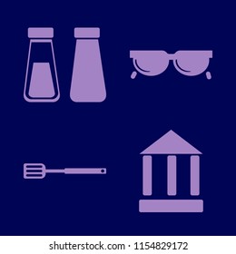 plastic vector icons set. with bank, spatula, salt pepper shaker and sunglasses in set