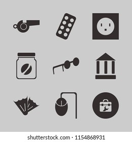 plastic vector icons set. with coffee jar, flippers, blister pack and electric outlet in set
