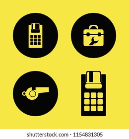 plastic vector icons set. with whistle, toolbox and pos terminal in set