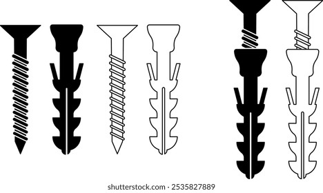 Enchufe de pared de plástico y conjunto de iconos de tornillo