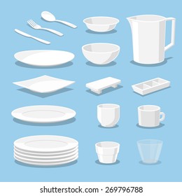 plastic ware - crockery and kitchen ware - Vector illustration