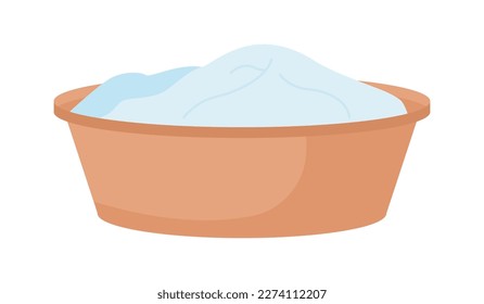 Plastic wash bowl with laundry semi flat color vector object. Handwashing. Editable icon. Full sized element on white. Simple cartoon style spot illustration for web graphic design and animation