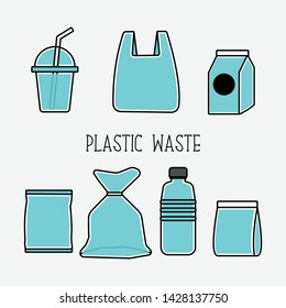 Plastic waste cartoon vector illustration. 
