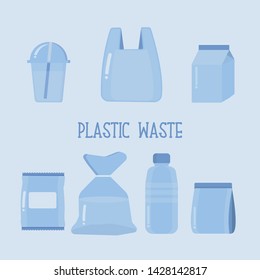 Plastic waste cartoon vector illustration. 