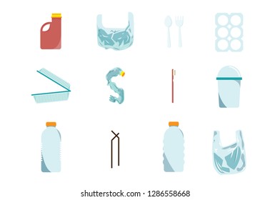 Plastic waste collection on white