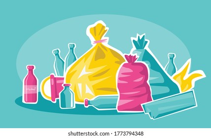 Ilustración vectorial de recolección de residuos plásticos