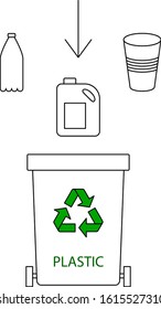 Plastic waste conteiner vector illustration. Plastic water bottle, cup,  canister. Ecology and recycle concept. 