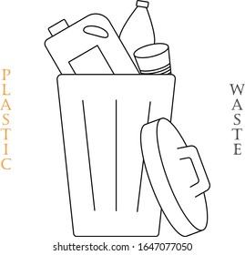 Plastic waste conteiner vector illustration. Plastic water bottle, cup,  canister. Ecology and recycle concept. 