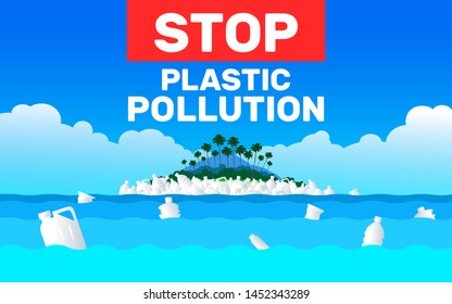 Plastic Waste Floating Near Tropical Islandstop Stock Vector (Royalty ...