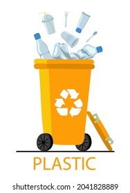 Plastic Waste And Garbage. Waste sorting concept. Vector illustration in doodle style.