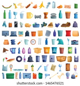 Plastic waste icons set. Cartoon set of plastic waste vector icons for web design