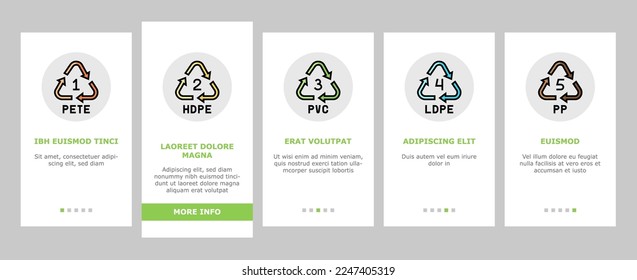 Plastic Waste Nature Environment onboarding mobile vector. Bottle And Container, Package And Bag, Bird And Turtle, Seal And Fish With Plastic Waste. Volunteer Cleaning Beach Color Illustrations