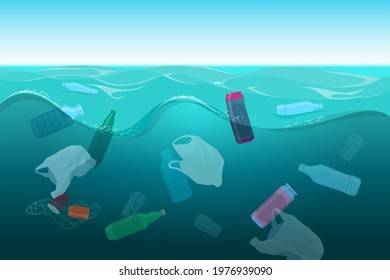 Plastic Waste Ocean Plastic Bottles Bags Stock Vector (Royalty Free ...