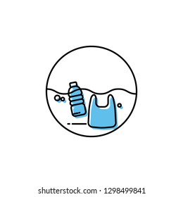 Plastic waste in the ocean concept. Sea Pollution.