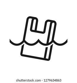 Plastic waste in the ocean. Stop plastic pollution campain. Simple line icon. Isolate on white background. Vector.