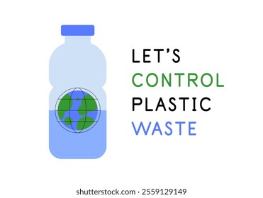 Plastic waste pollution. Environment care. Flat illustration. Vector file.