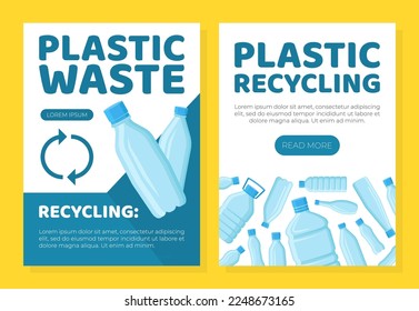 Plastic waste recycling banner templates set. Stop plastic pollution concept cartoon vector