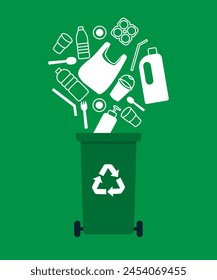 Plastic waste recycling bin vector illustration.