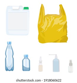 Residuos de plástico. Problema ecológico de reciclaje aislado en la colección de objetos de fondo blanco. Ilustración vectorial.