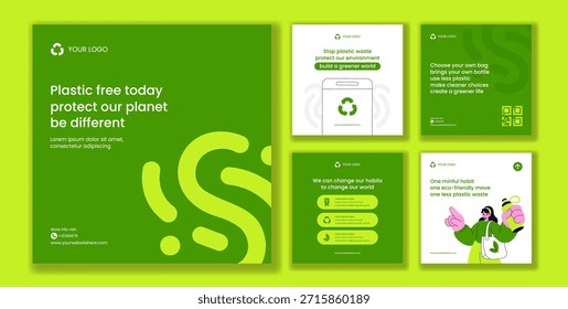 Plastic Waste Reduction Campaign Cartoon Hand Drawn Social Media Post Background Illustration