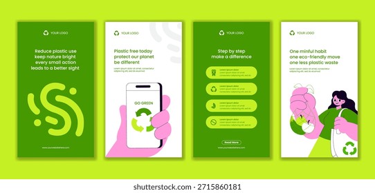 Campaña de reducción de residuos plásticos Historias planas de redes sociales Ilustración de fondo