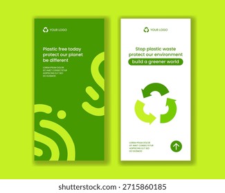 Plastic Waste Reduction Campaign Hand Drawn Flat Cartoon Vertical Banner Background Illustration