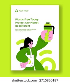 Campaña de reducción de residuos plásticos Dibujado a mano Ilustración plana de fondo de cartel de Vertical