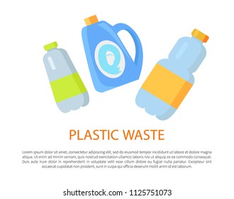Plastic waste sample color vector illustration with isolated on white background bottles for various chemical production, liquid containers collection