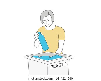 Plastic waste, waste sorting, ecology, recycling concept. Linear Vector Illustration