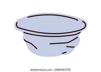 Plastic waste, soup container. Used disposable bowl, cup, discarded compressed squeezed crumpled food package. Takeout food packing, trash. Flat vector illustration isolated on white background