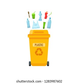 Plastic waste. Trash container. Recycle garbage. Vector