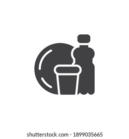 Icono de vector de residuos plásticos. signo plano relleno para concepto móvil y diseño web. Icono de glifo de software de mesa desechable. Símbolo, ilustración del logotipo. Gráficos vectoriales