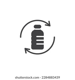 Icono de vector de residuos plásticos. signo plano relleno para concepto móvil y diseño web. Botellas plásticas y flechas de reciclaje Icono de glifo. Símbolo, ilustración del logotipo. Gráficos vectoriales