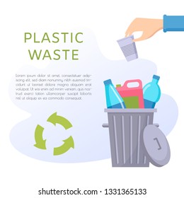 Plastic waste vector illustration. Home stuff - water bottle, cup, tube, package, canister. Recycling ecology problem isolate on white background objects collection. 
