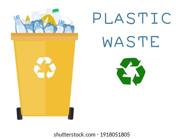 Plastic waste vector illustration. Water bottle, cup, package, canister. Recycling ecology problem isolate on white background objects collection.