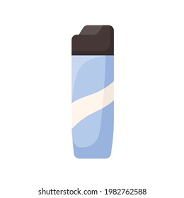 Plastic water bottle with cap. Reusable sport flask for gym, travel, camping, hiking. Closed container for drink. Colored flat vector illustration of thermo cup isolated on white background
