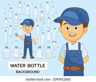 Plastic water bottle concept background. Flat icons.