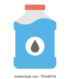 A plastic water bottle with drop sign, flat vector icon 
