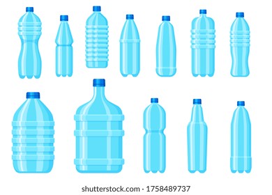 Premium Vector  Cartoon plastic bottles with water. drinks packages, pet  containers for beverage, juice or soda. blue packaging for mineral water  vector set. illustration container water or bottle plastic with liquid