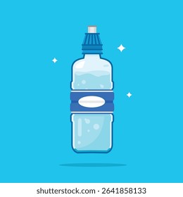 plastic water bottle, healthy blue drinking water packed in 330ml PET bottle with hose end, recyclable and easy to store liquid.