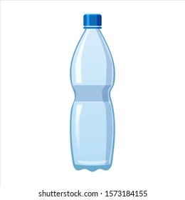Plastic water bottle icon empty liquid container drink with screw cap for beverage drinking mineral water. Mockup template, vector cartoon style illustration isolated on white background