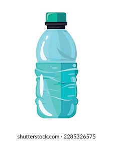 Icono de botella de agua plástica, líquido refrescante azul aislado