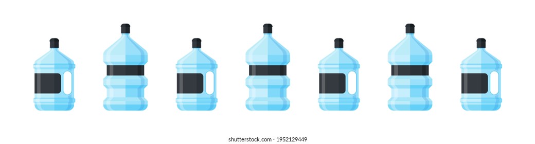 Plastic water bottle icons. Cartoon plastic bottles of water. Blank container for healthy liquid, natural wet, fresh aqua for drinking. Vector illustration