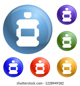 Plastic water bottle icons set vector 6 color isolated on white background