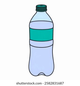 A plastic water bottle, ideal for water, hydration, and beverage related designs.