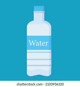 Plastic water bottle with an inscription on a blue background. Vector isolated image for use in clipart or web design