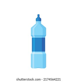 Plastic Water Bottle Isolated on White Background. Blue Color Container for Clean Aqua or Mineral Drinking Water. Template for Ads, Recycling, Delivery Service. Cartoon Vector Illustration