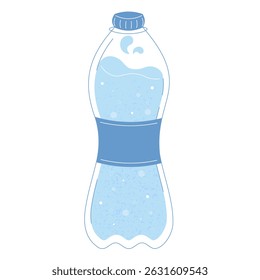 Botella de agua de plástico con etiqueta en estilo de contorno plano con textura