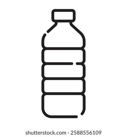 Plastic water bottle outline icon, hydration and beverage packaging symbol, black and white vector illustration isolated on white background.